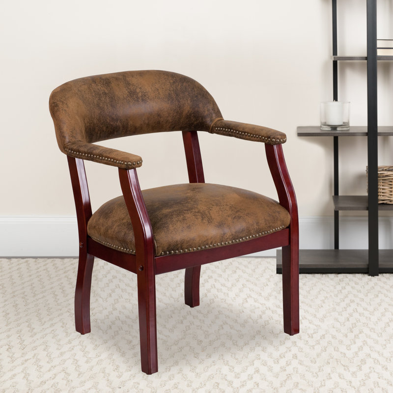 Elegant Bomber Jacket Brown Vinyl Conference Chair with Brass Accents