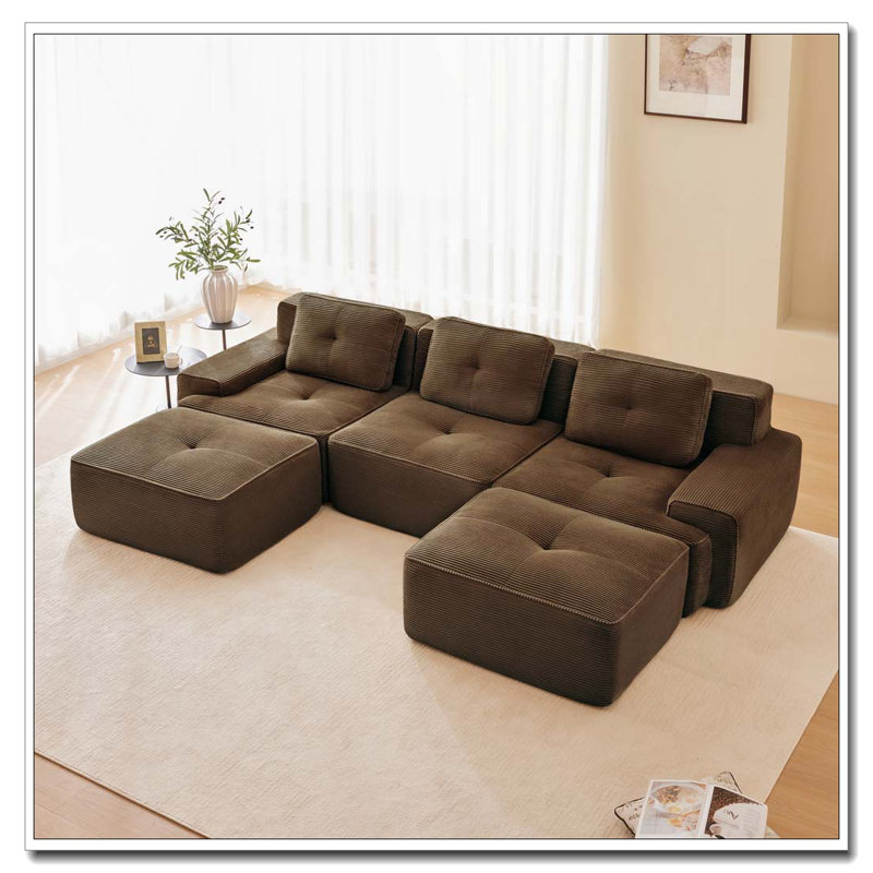 Canapé moderne en velours côtelé, Brun - 3 sièges + 2 chaises