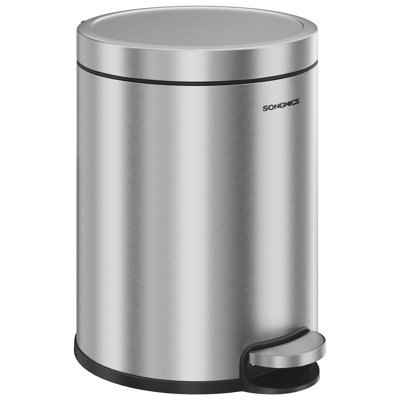 Bathroom Trash Can, 1.6 Gallon (6 L) Small Toilet Garbage Bin With Lid, Soft-Close, Stainless Steel, Pedal, Inner Bucket, Bedroom