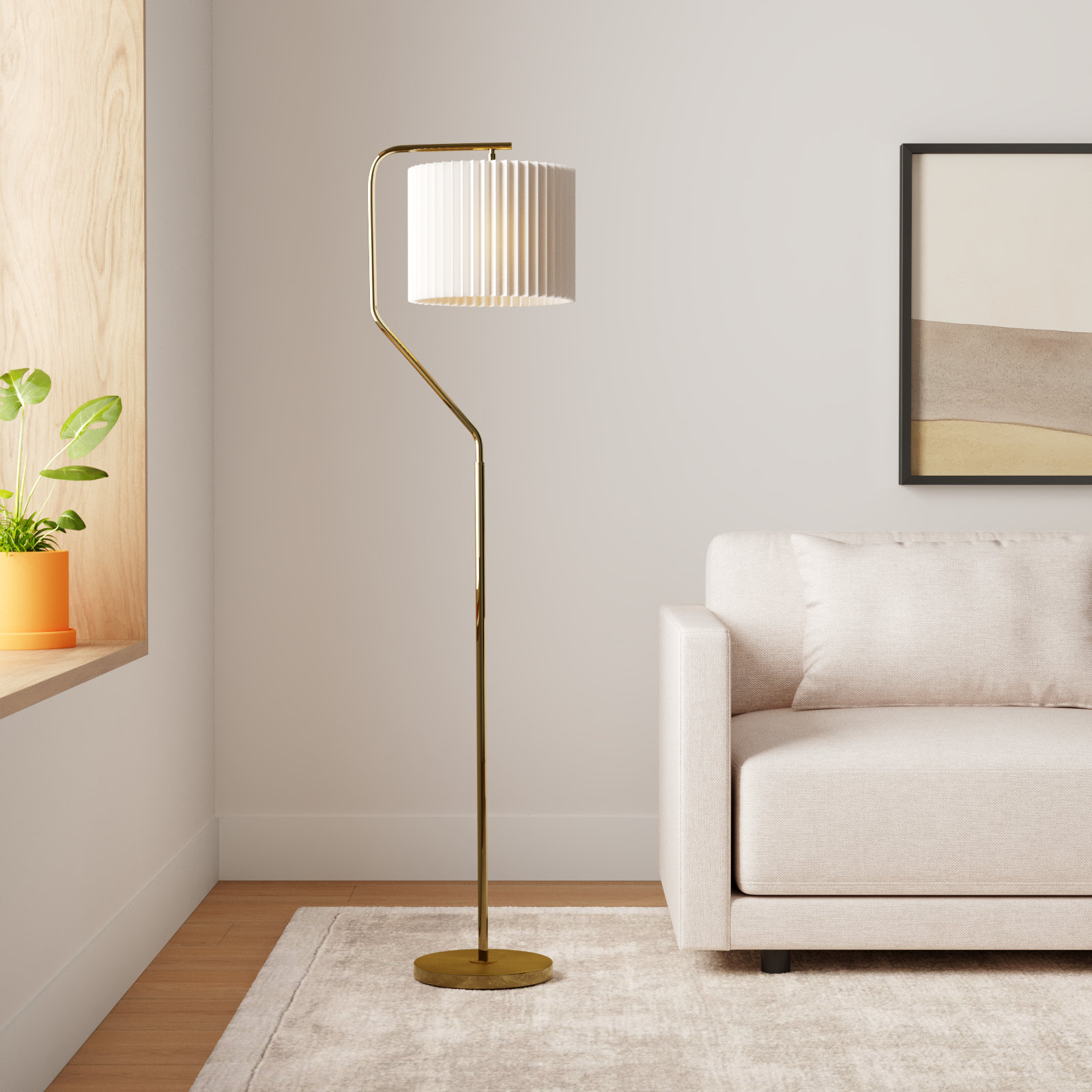 Bedivere 60'' Steel Floor Lamp, Antique Brass