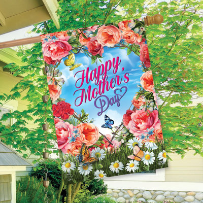 Mother's Day Floral Heart House Flag