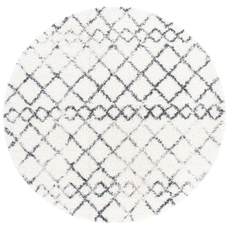 Adame Geometric Ivory/Grey Area Rug, Round 3'