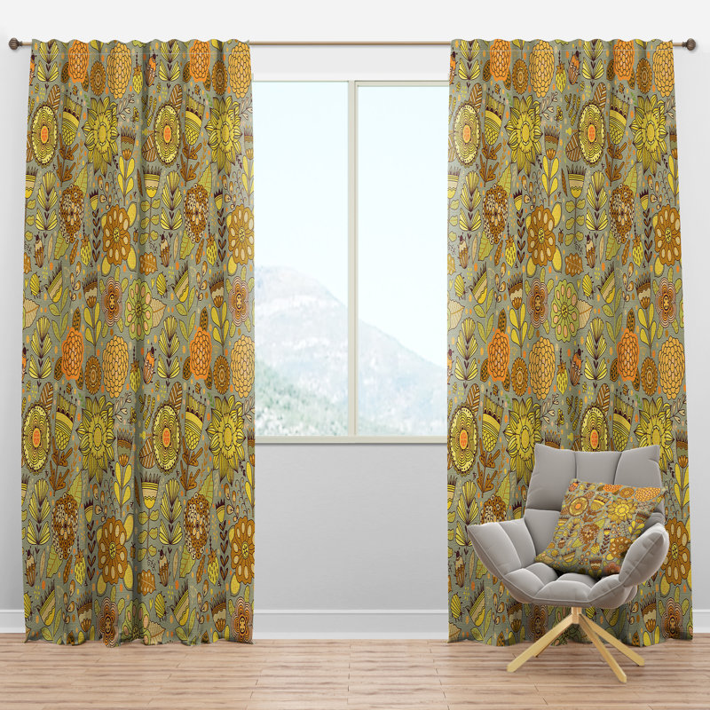 Panneau de rideau simple semi-diaphane avec passe-tringle Botanic Texture, l 52 po x L 120 po