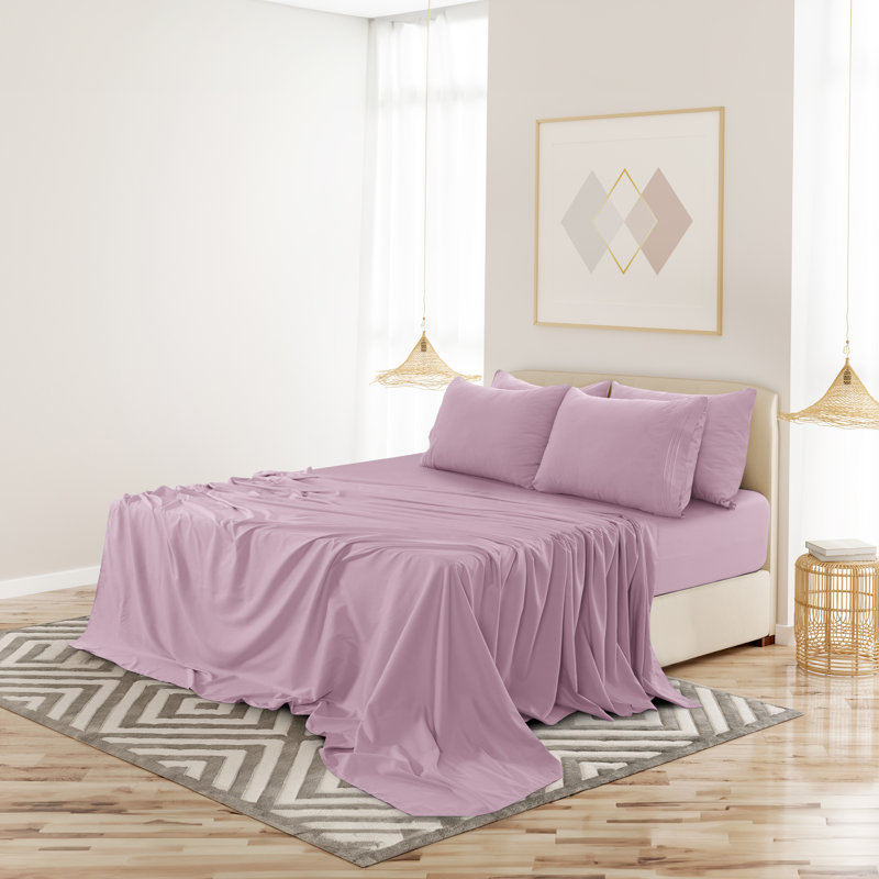 Ensemble de draps en microfibre 6 pièces Lux Decor, Ensemble de draps pour grand lit + 1 drap-housse +, Rose