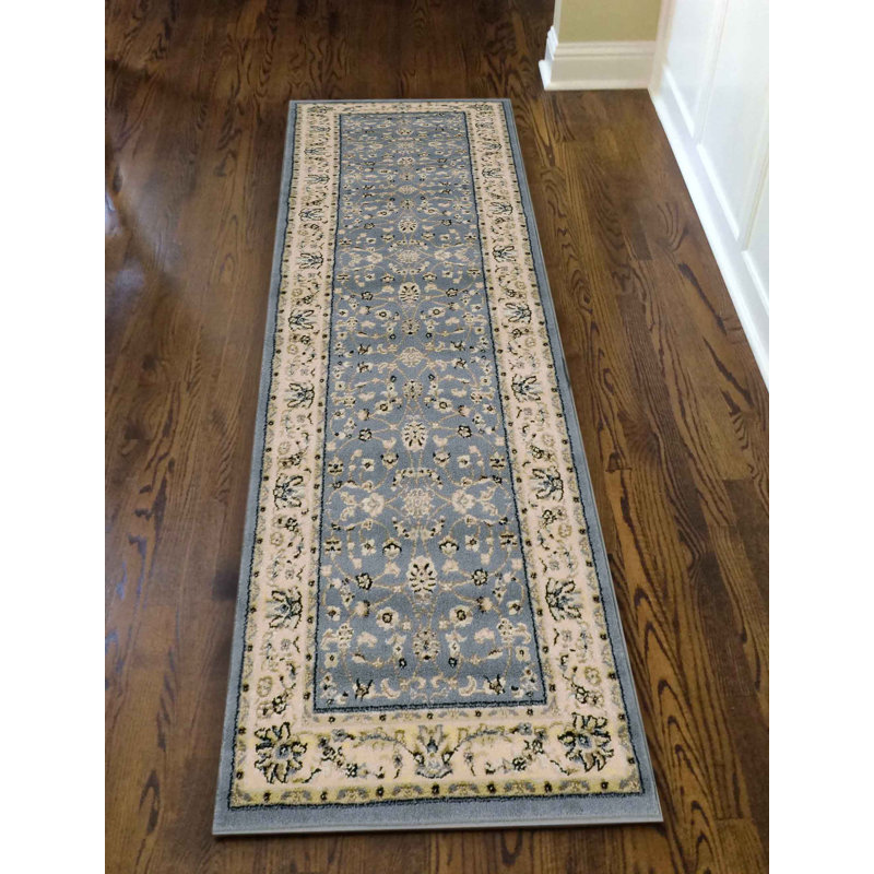 Tapis oriental gris / bleu Weiser, Rectangle 2 pi 2 po x 7 pi 7 po