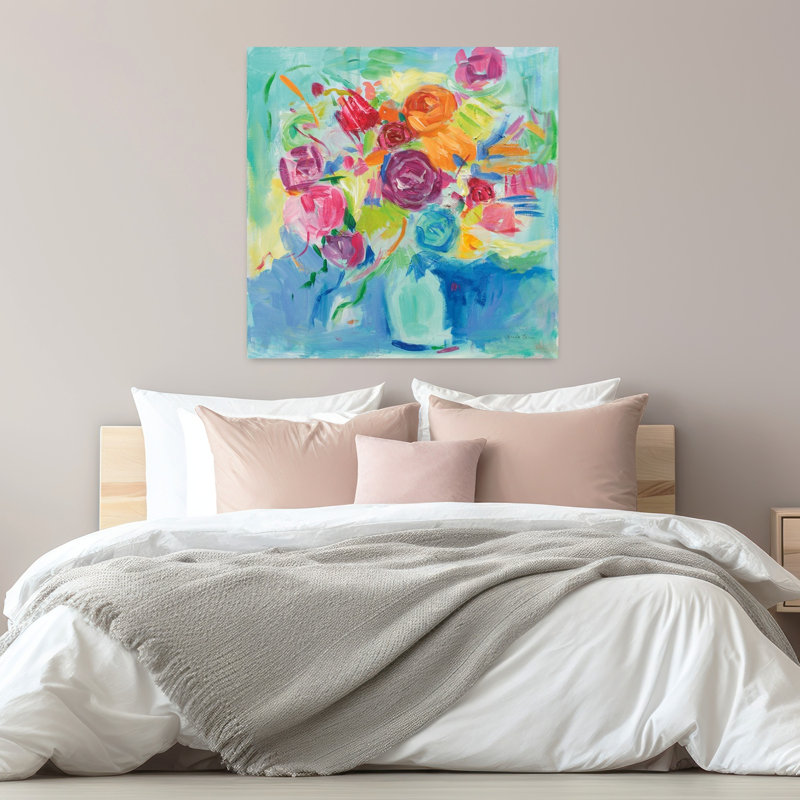Fleurs contemporaines matisse avec art abstrait bleu, H 32 po x l 32 po