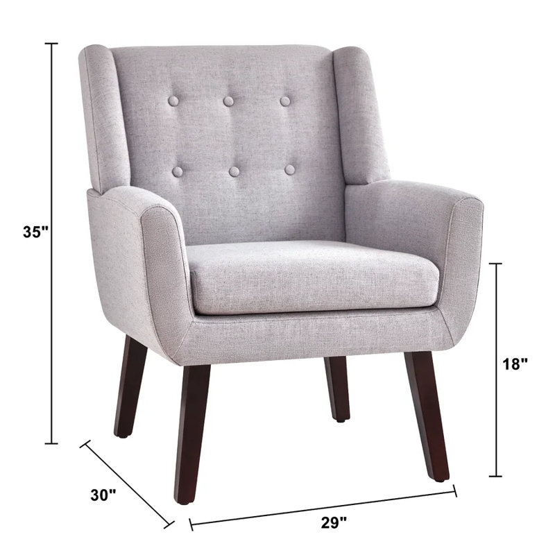 Upholstered Wingback Chair, Light Grey  Linen Blend