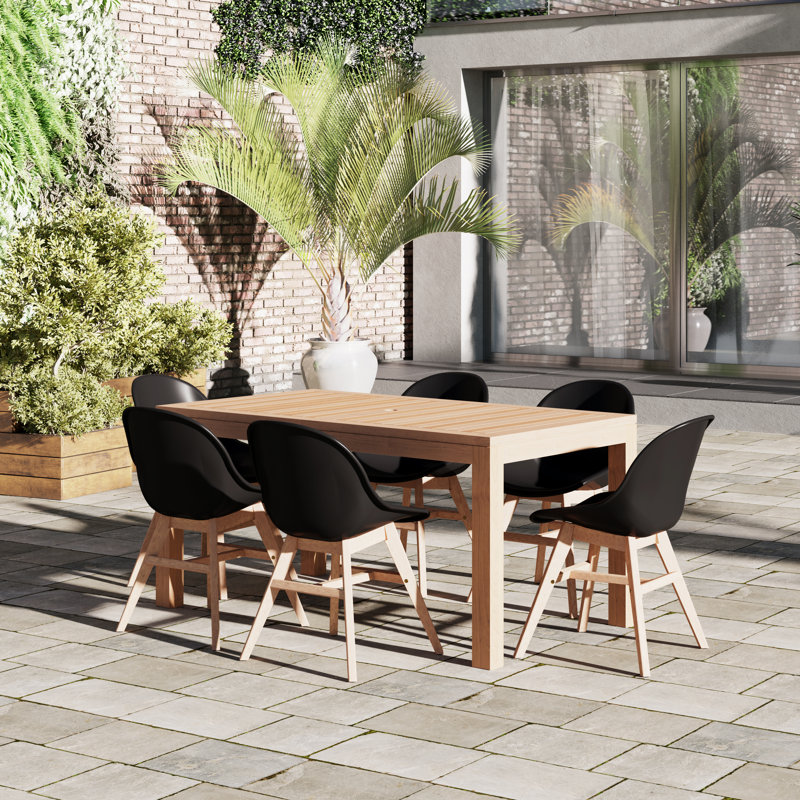 Anautica 6 - Person Teak Wood Patio Dining Set with Rectangular Table