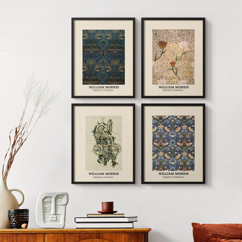 «William Morris XXII», ensemble de 4 reproductions encadrées, Noyer, H 14 po x l 44 po