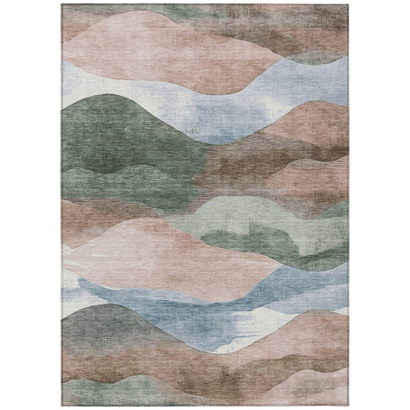 Tapis saumon Xhevrie intérieur / extérieur lavable à la machine, Rectangle 10 pi x 14 pi