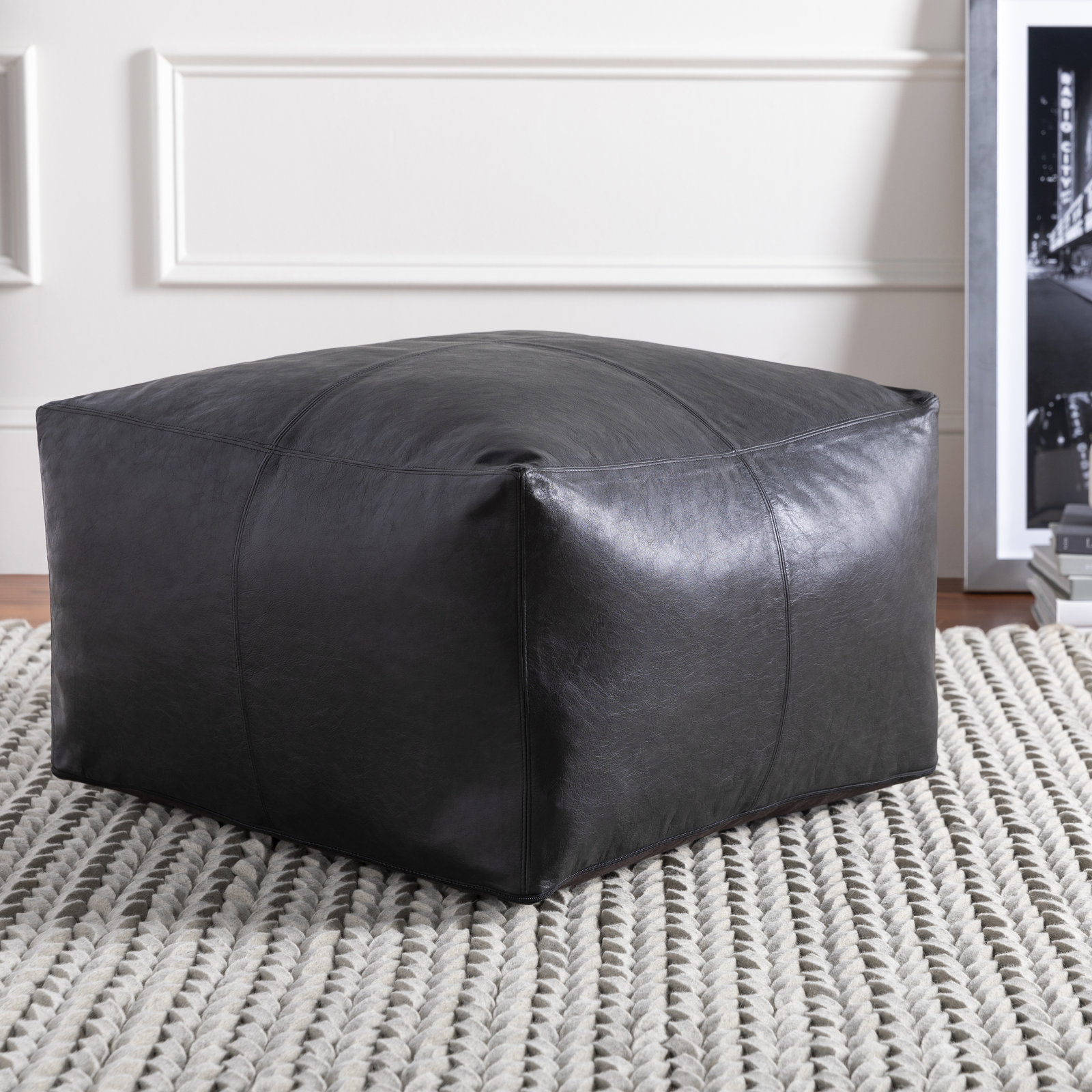 Emily 22" Genuine Leather Pouffe
