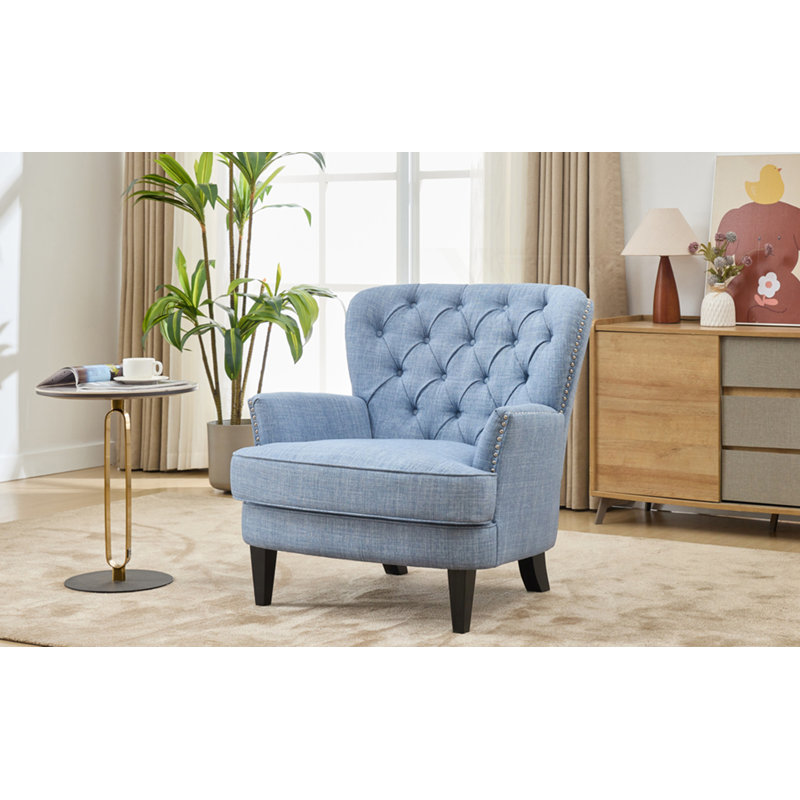 Méridienne rembourrée avec garniture cloutée, Polyester bleu clair