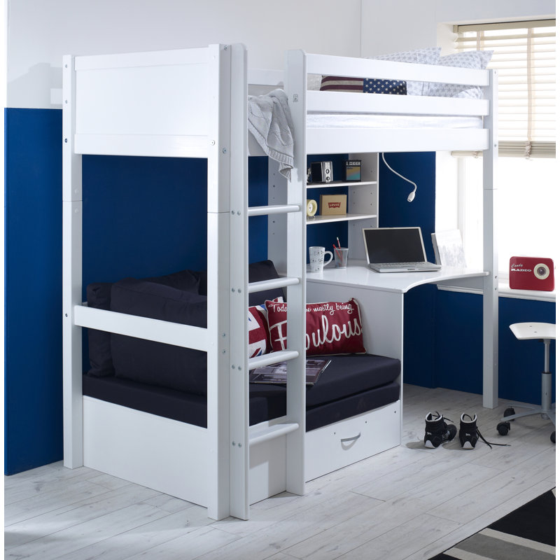 Solorzano European Single 90 × 200cm High Sleeper Loft Bed with Bookcase