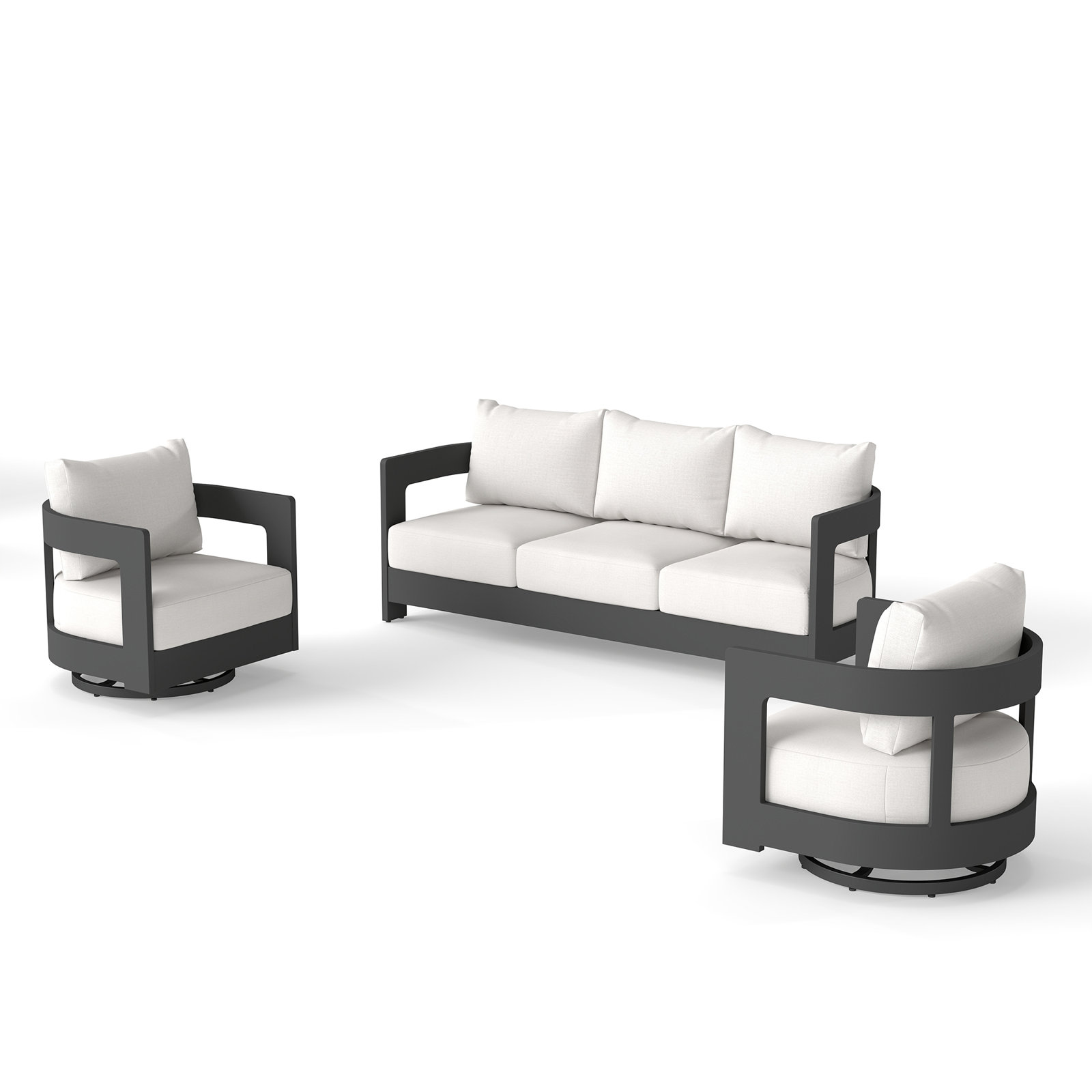 5 Piece Outdoor Seating Group With Sunbrella Cushions, White Cushion/Gray Frame