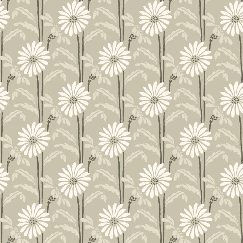 Woodland Bloom - Floral Wallpaper, Bone, Faux Grasscloth, Non-pasted