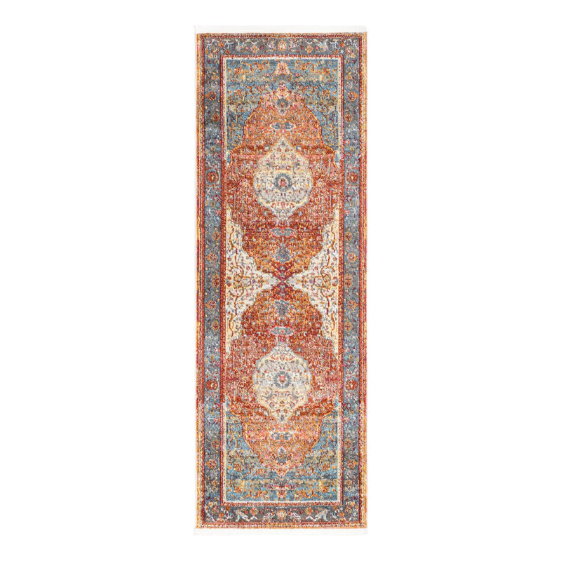 Tapis à motif oriental rouge rouille Folmar, Tapis de couloir 2 pi 2 po x 6 pi 1 po