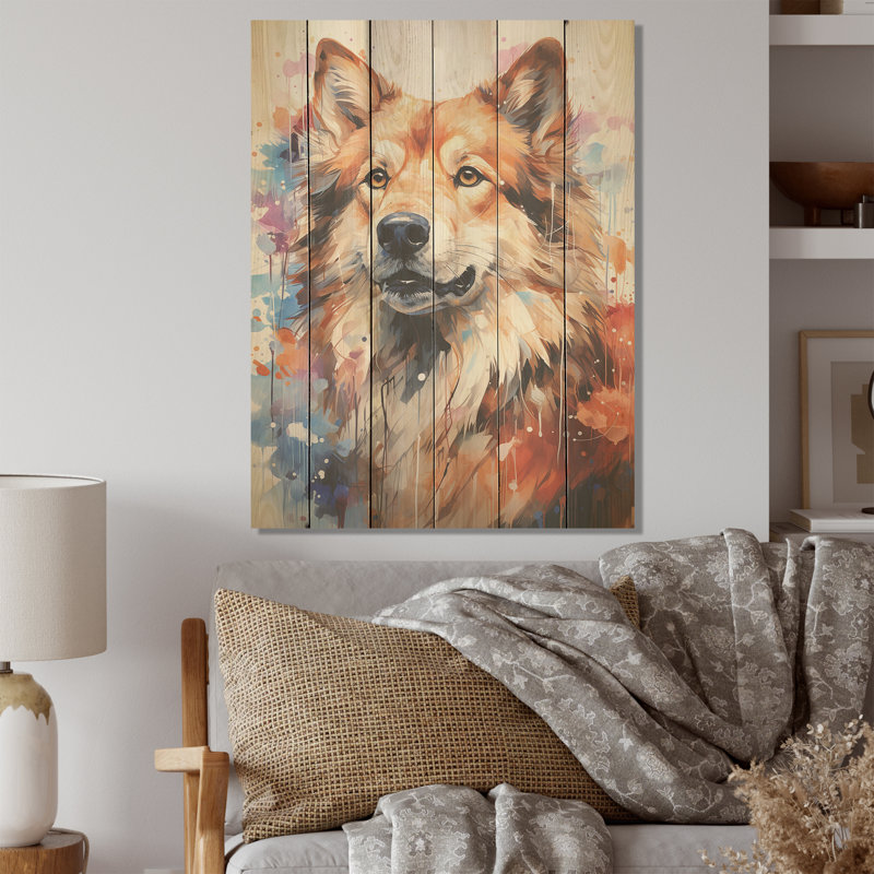 Chien Akita Aura I - Art mural en bois sur bois de pin naturel, H 20 po x l 10 po