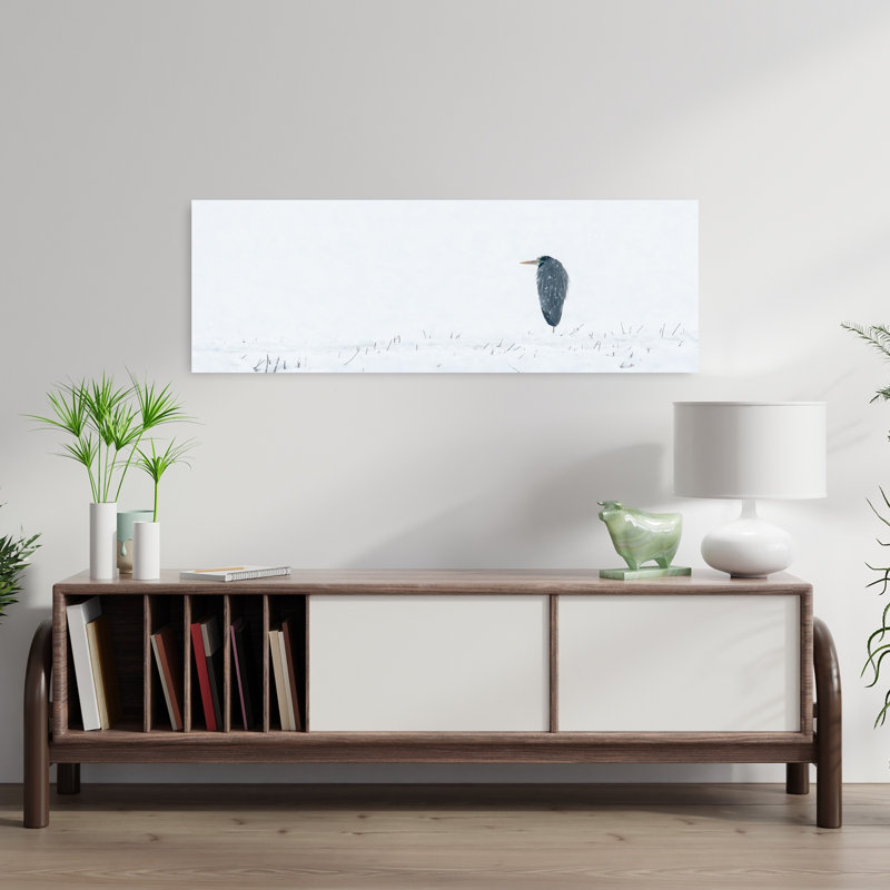 Gray Heron Winter Solitude 1 Piece Wrapped Canvas Panoramic Wall Art, 91.44 cm H x 30.48 cm W
