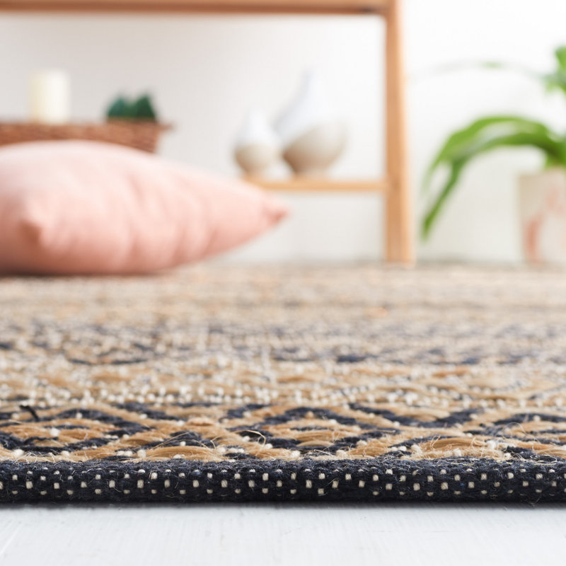 Avalyna Natural Fiber Flat Weave Jute/Cotton Geometric Rug in Black/Natural, Rectangle 4' x 6'