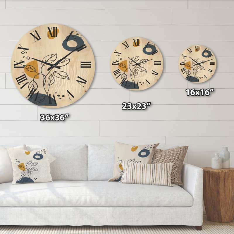 Horloge murale en bois Minimalistic Flowers II, Moyenne