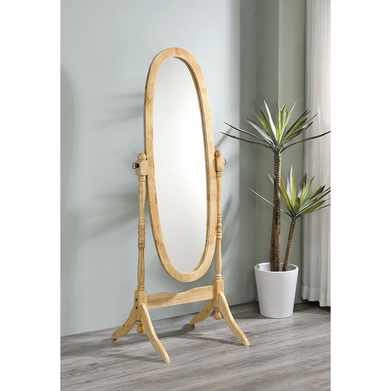 Miroir sur pied 57,57 "en bois avec finition naturelle, ovale. Miroir réglable. S'incline facilement à n'importe quel angle. Miroir de guide d'assemblage simple, complet. Installation facile