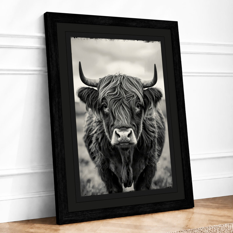 Highland Cattle Portrait Rustic - Print, Black, A4 - 29.7 x 21.0 cm