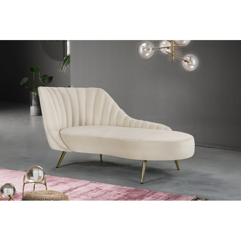 Chaise longue en velours Margo, Velours crème