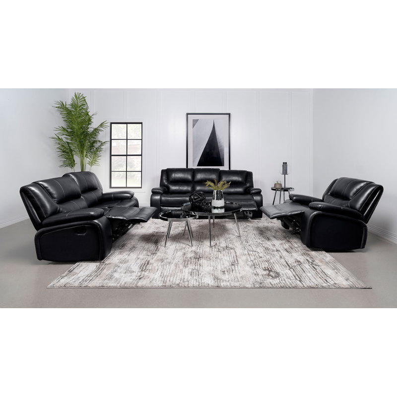 Ensemble de canapé inclinable 3 pièces Teon, Noir, 3 Pieces: Sofa, Chair, Loveseat