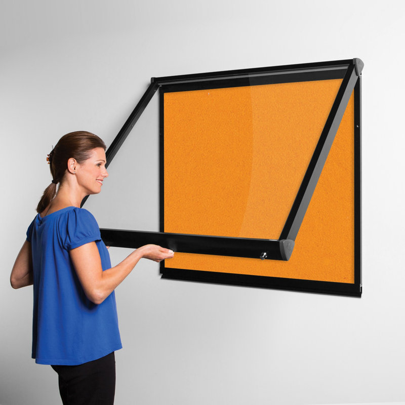 Exterior Wall Mounted Bulletin Board, Orange, Black, 57cm H x 71.2cm W