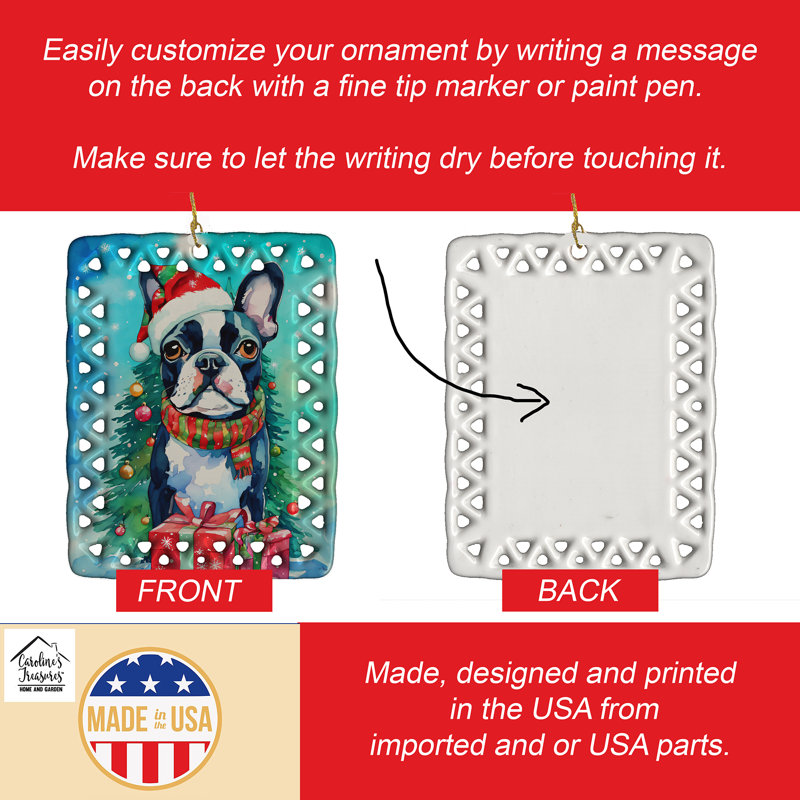 Ornement en porcelaine de Noël Boston Terrier, Boston terrier 3384