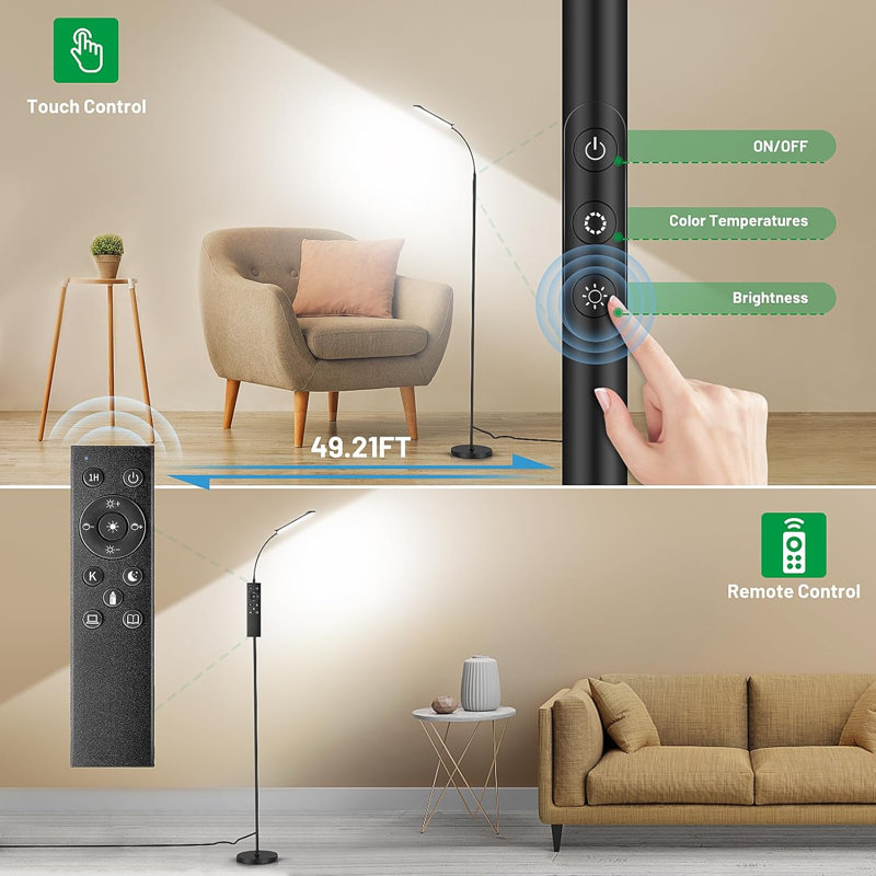 Lampe sur pied avec télécommande et tactile