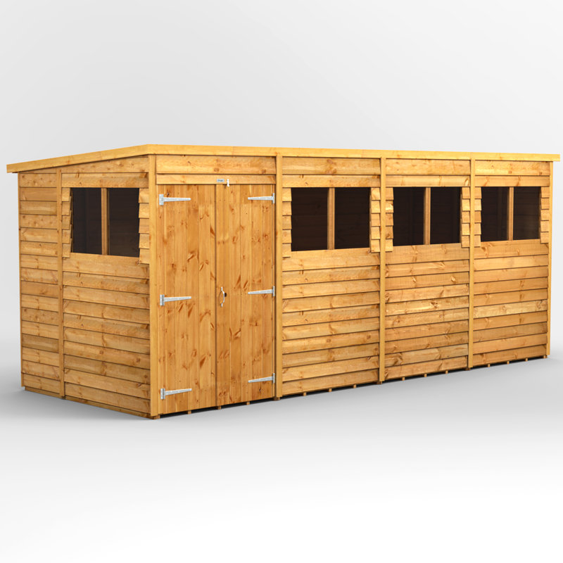Powersheds 16 x 6ft Timber Overlap Pent Garden Shed, Double Doors