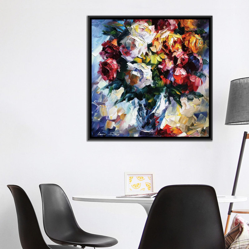 Roses par Leonid Afremov - Estampe numérique sur toile tendue avec châssis, H 18 po x l 18 po x P 1,5 po, Pas de tapis