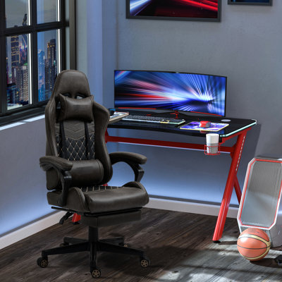 Siège de course ergonomique en cuir de polyuréthane brun, réglable, repose-pieds, rembourrage lombaire, fauteuil de jeu pivotant en cuir, soutien, dossier haut