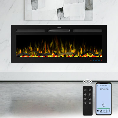 Recessed & Wall Mounted Smart Electric Fireplace With 13 Color 3D Flame, Touch Screen & Remote Control & APP Control & Voice Control, Adjustable Brightness & Temperature, Timer, 750W/1500W