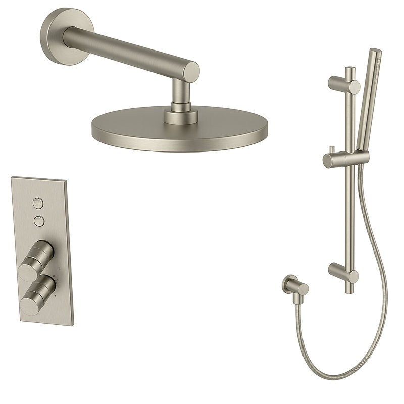 LineaBox Vertical Round Shower System with 2-Way Diverter, 8-Inch Rain Shower Head and Hand Shower with Slide Bar, Valve Included