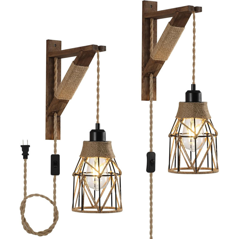 Farmhouse Plug-In Wall Sconce Set of 2, Conical
