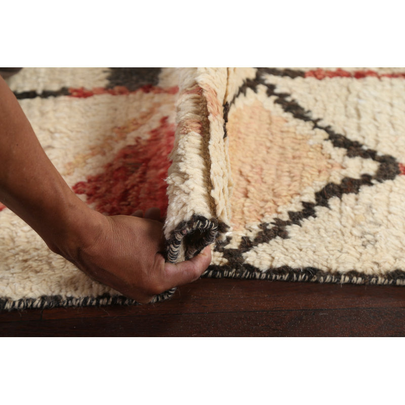 Tapis beige en laine noué à la main de conception unique 8 pi 0 po x 10 pi 9 po marocain
