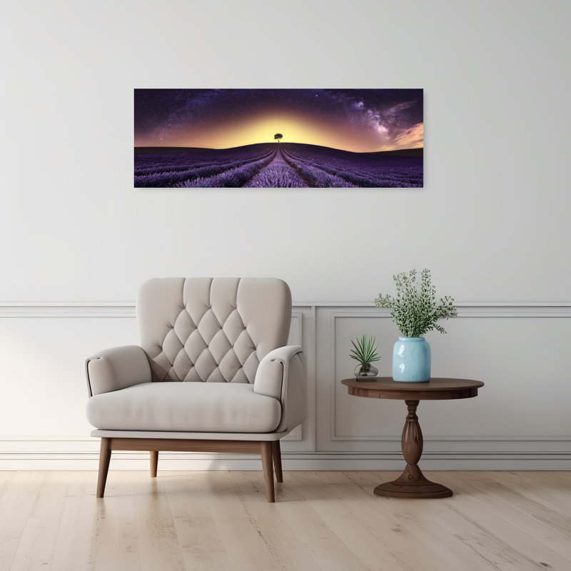 Magical Lavender Night Glow 1 Piece Wrapped Canvas Panoramic Wall Art, 30.48 cm H x 91.44 cm W