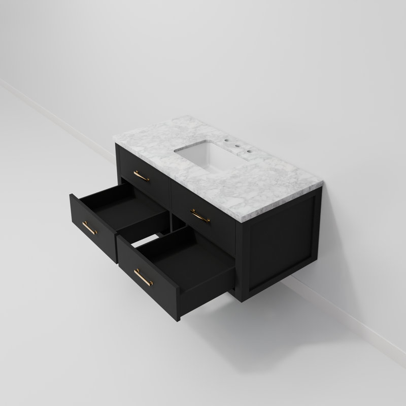 Meuble-lavabo simple l 48 po x P 22 po Castor, Noir, Marbre de Carrare blanc