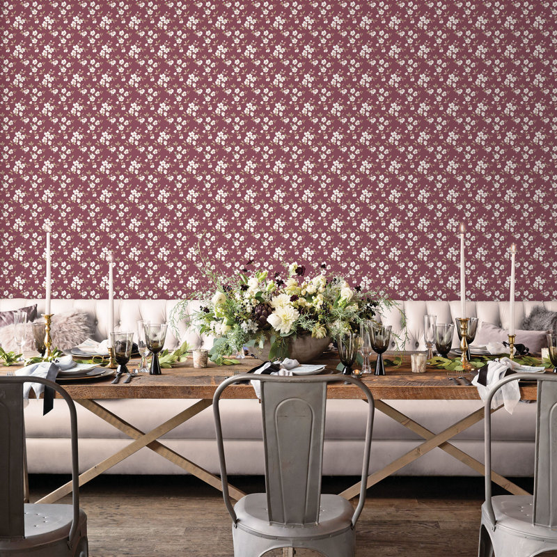 Basso 10m x 53cm Matte Wallpaper Roll, Cranberry/Cream