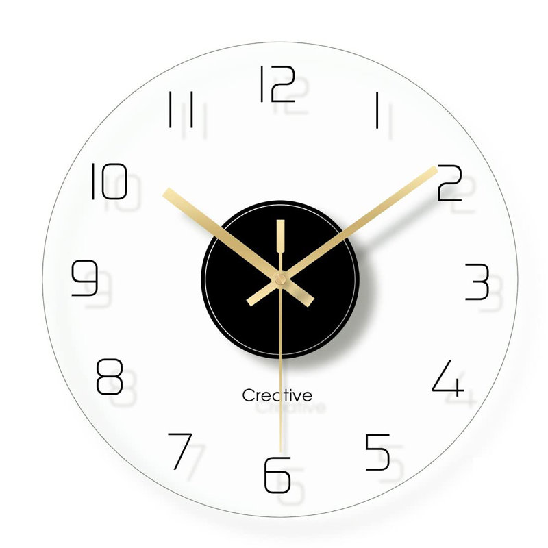 Horloge murale noire en verre trempé de 12 pouces Alford