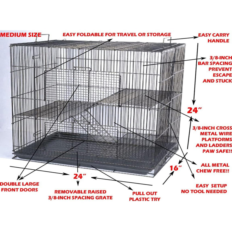 Cage de voyage portative en métal à 3 niveaux avec furet et souris Chinchilla