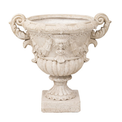 Beckett Classical Mythological Relief Weather-Resistant MGO Urn Planter with Scroll Handles for Garden, Patio, Entryway