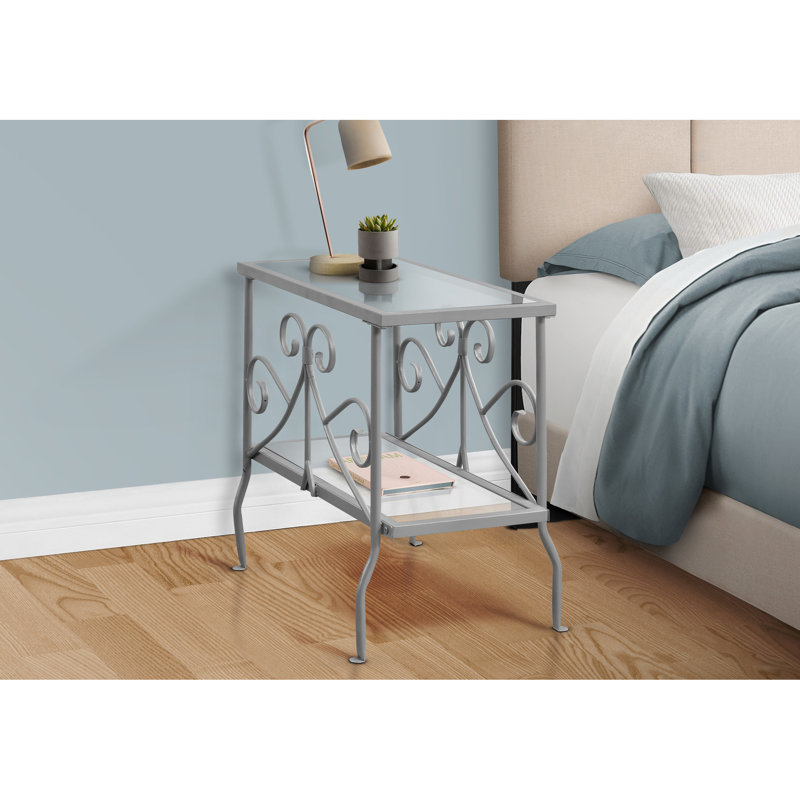 Table de chambre en métal avec dessus en verre trempé et console élégante à cadre gris pour le couloir