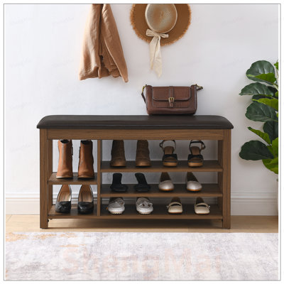 Banc à langer réglable en hauteur en bois d'hévéa avec rangement dissimulé et sièges confortables, parfait pour les vestibules
