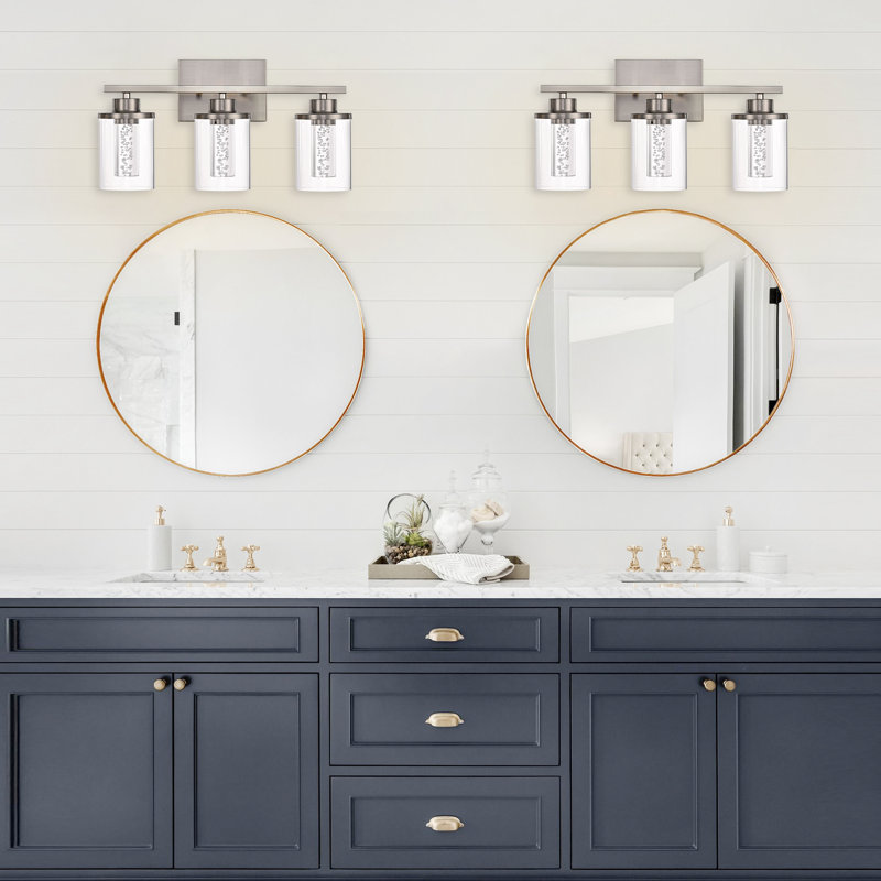Luminaire de salle de bain 3 lumières pour salle de bain, abat-jour en verre transparent, bulle de cristal, lumière de meuble-lavabo à DEL à intensité variable. (Ampoules à DEL intégrées incluses)