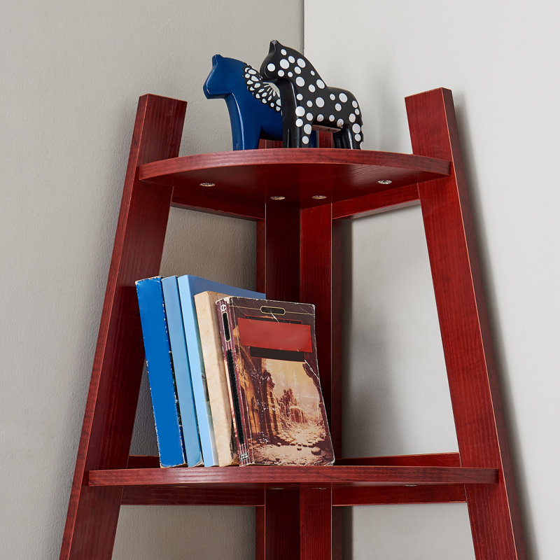 Tisha 63" H x 26.5" W Corner Five Tier Ladder Bookcase, Cherry Wood
