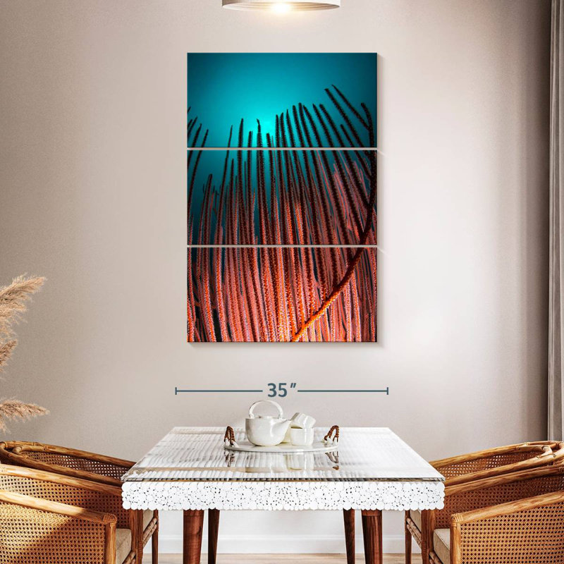 Corail brulé et bleu sarcelle, H 23 po x l 14 po