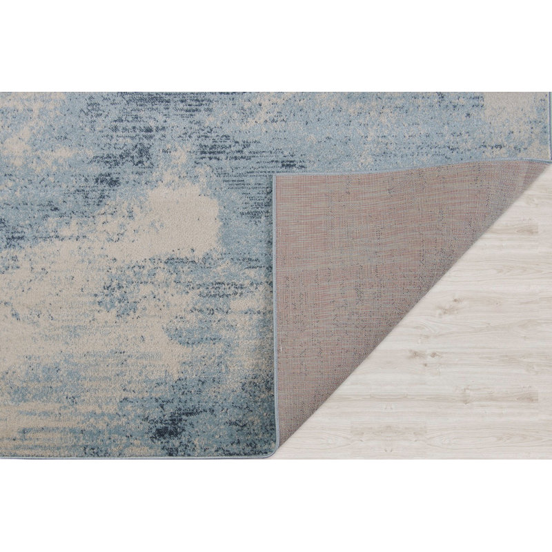 Tapis bleu/ivoire abstract Oklee, Rectangle 2 pi 7 po x 4 pi 11 po